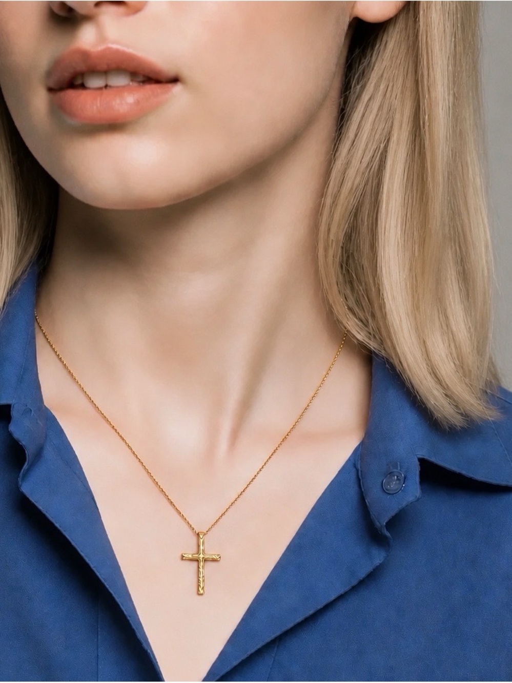 Large 14K Plated yellow gold over 925 Sterling Silver Cross with 18” chain